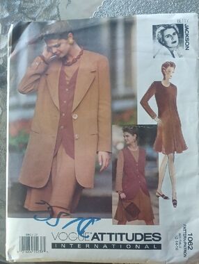 VOGUE Pattern of Women's Single-Breasted Blazer, Skirt, and Dress. Sizess 12-16